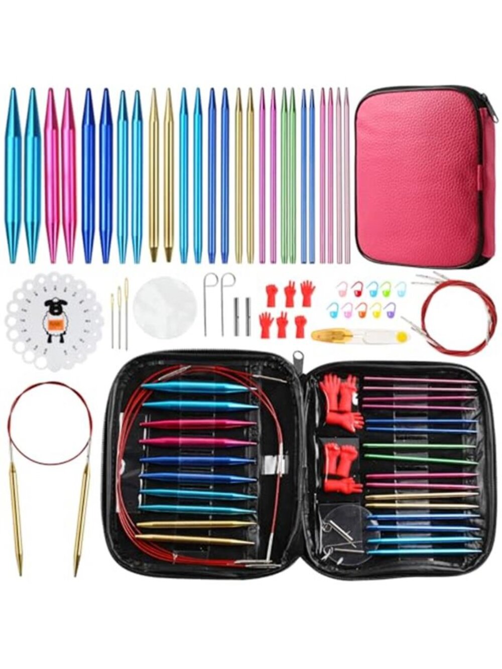 Interchangeable Circular Knitting Needle Set Aluminum Ergonomic Crochet Kit Case